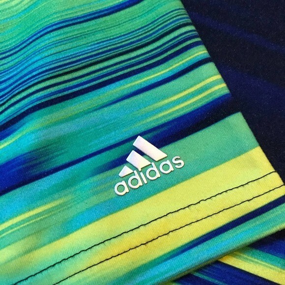 Adidas Leggings Capri Stripe Multicolor Pattern Climalite Crop Blue Size Small - Picture 5 of 6